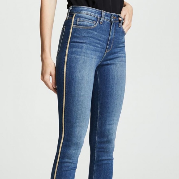 L’AGENCE Margot High Rise Skinny Jeans with Metallic Trim Neptune 26 - Picture 1 of 6